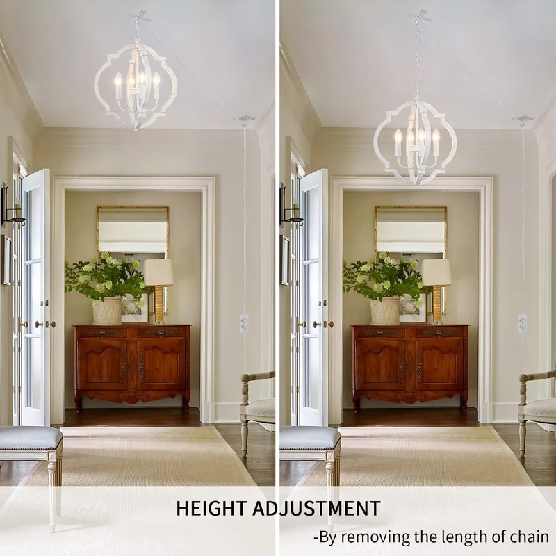 LASENCHOO Plug in White Farmhouse Chandelier Lighting with Long Cord, 4-Light Hanging Light Fixture Plug in Pendant Light for Ceiling, Wood Rustic Geometric Chandeliers for Dining Room Gazebo Outdoor - Image 3